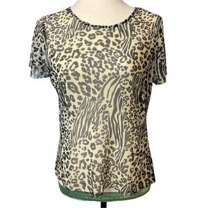 NWT Antistar Black & White Animal Cheetah Zebra Print Short Sleeve Sheer size L